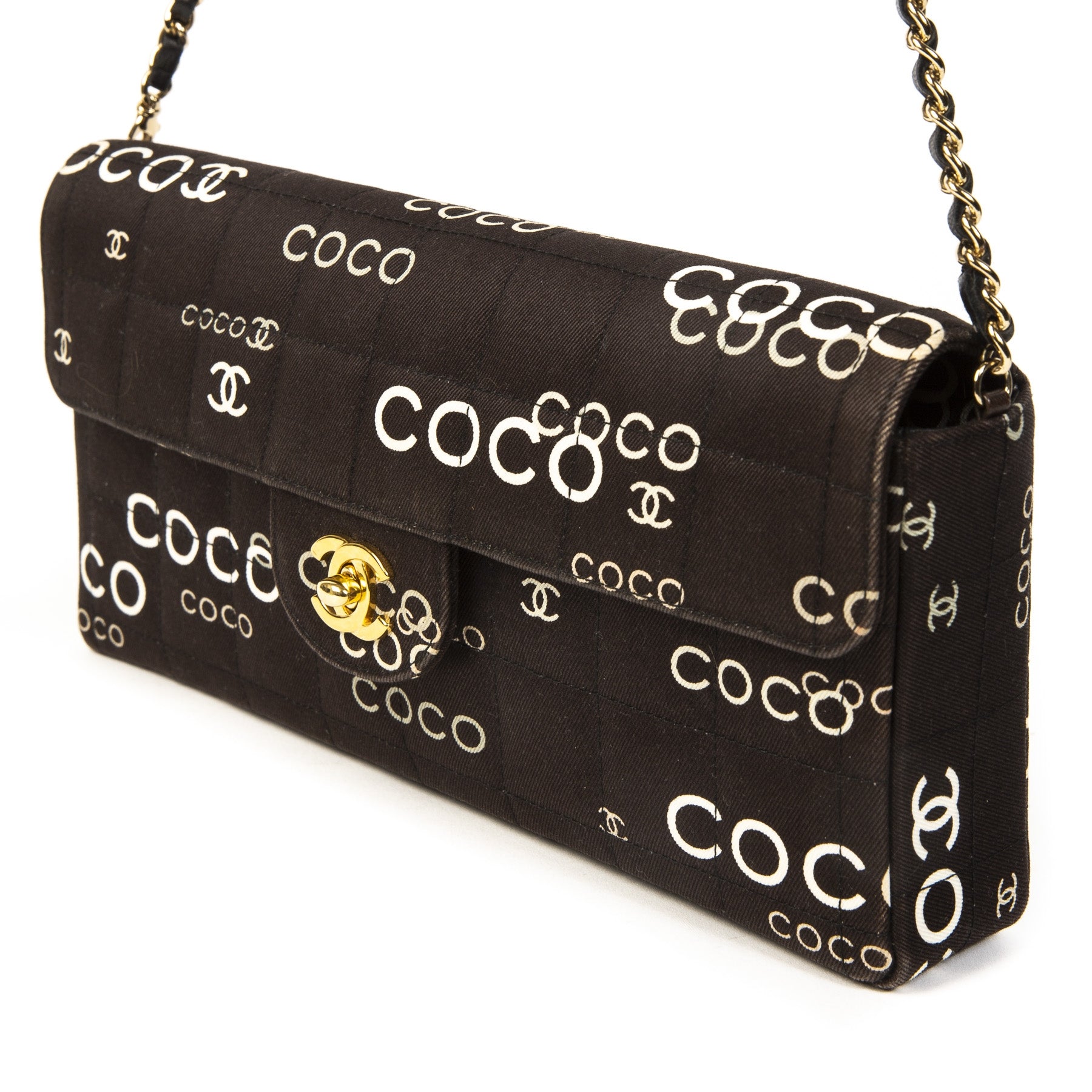 Chanel Black Fabric Quilted 'Coco' East/West Flapbag