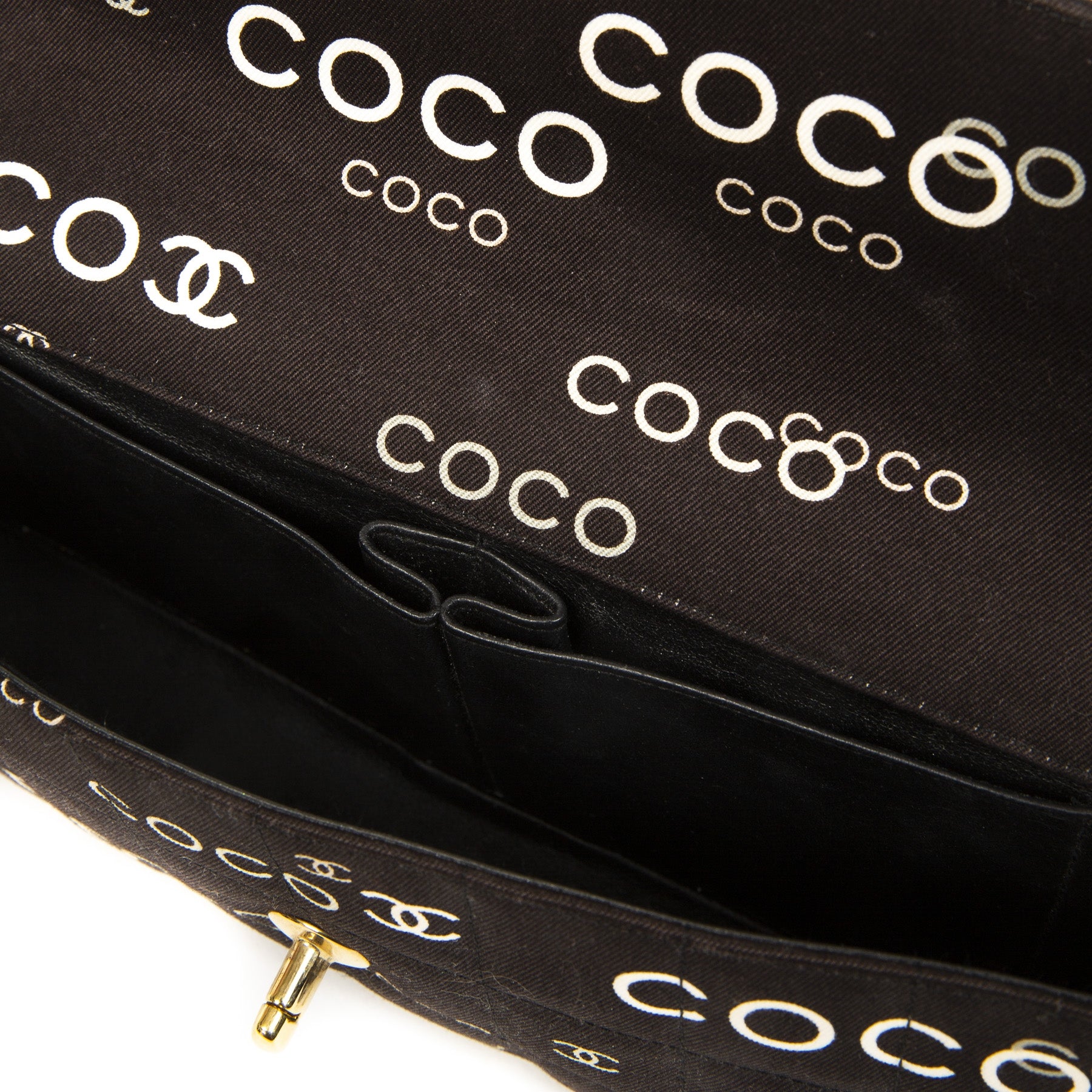 Chanel Black Fabric Quilted 'Coco' East/West Flapbag
