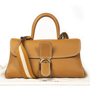 Delvaux Brillant East/West Tote Bag in Brown Clemence Leather with Large Stitch and Special Strap. Buy authentic delvaux bag online at labellov webshop antwerp, secondhand designer vintage. Koop online tweedehands delvaux tas brillant bij labellov.