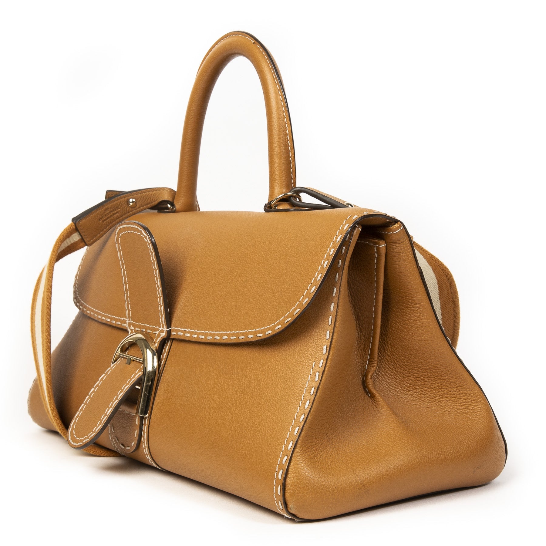 Delvaux Brillant East/West Tote Bag in Brown Clemence Leather with Large Stitch and Special Strap. Buy authentic delvaux bag online at labellov webshop antwerp, secondhand designer vintage. Koop online tweedehands delvaux tas brillant bij labellov.