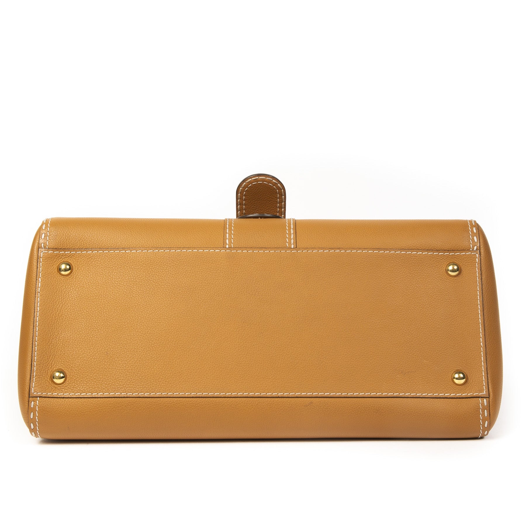 Delvaux Brillant East/West Tote Bag in Brown Clemence Leather with Large Stitch and Special Strap. Buy authentic delvaux bag online at labellov webshop antwerp, secondhand designer vintage. Koop online tweedehands delvaux tas brillant bij labellov.
