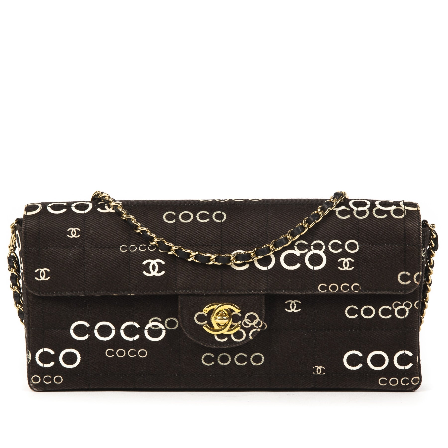 Chanel Black Fabric Quilted 'Coco' East/West Flapbag