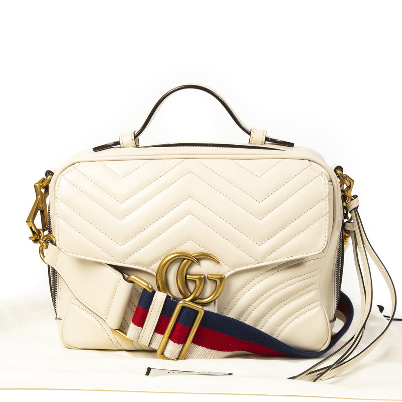 acheter en ligne seconde main Gucci GG Marmont Ivory Mini Top Handle Bag with Special Strap
