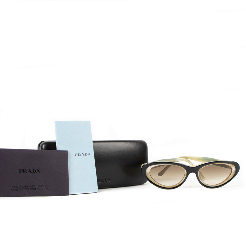 Prada Zwarte en Beige Acetaat Zonnebril