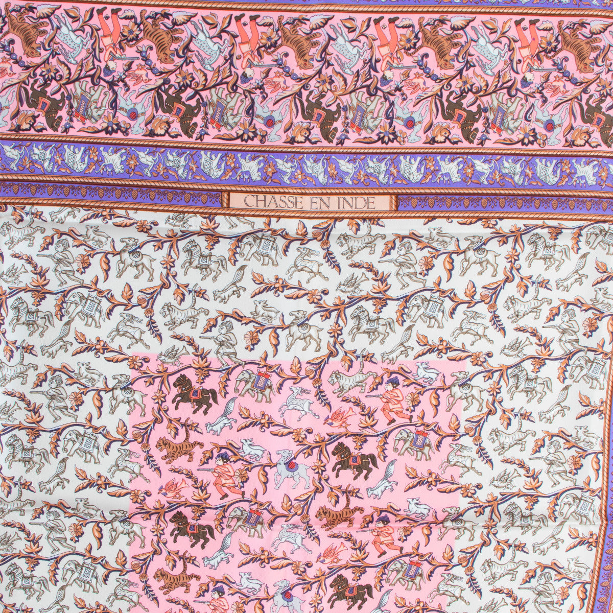 Hermès Pink Chasse En Inde Carré 90 Silk Scarf