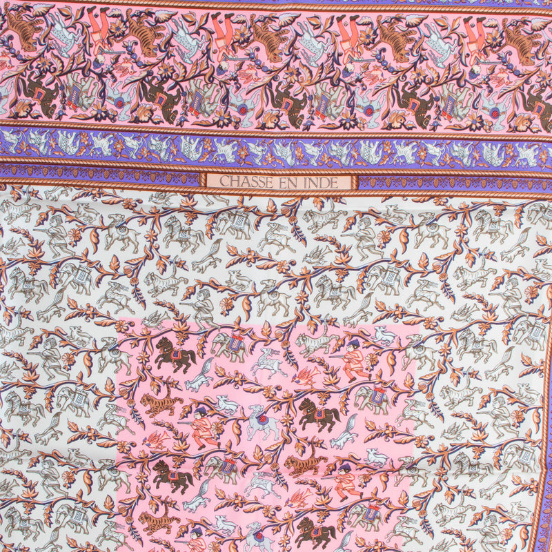 Hermès Pink Chasse En Inde Carré 90 Silk Scarf