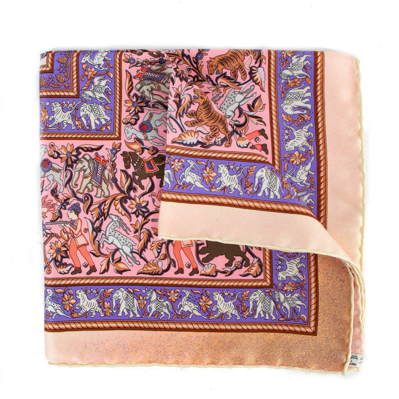 Hermès Pink Chasse En Inde Silk Scarf for the best price at Labellov secondhand luxury in Antwerp