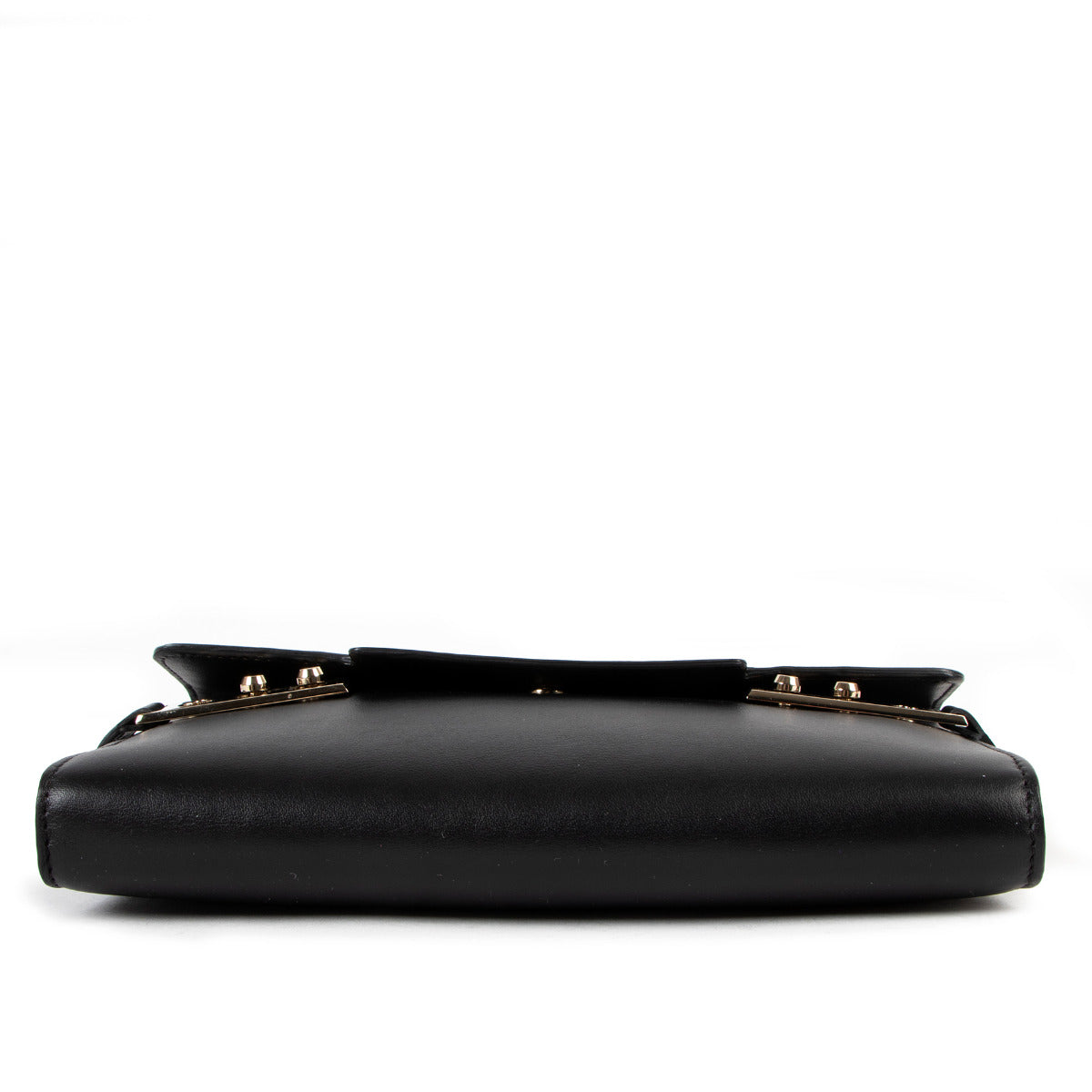 Delvaux Zwart Soepel Kalfsleer Tempête Clutch Portemonnee Aan Ketting