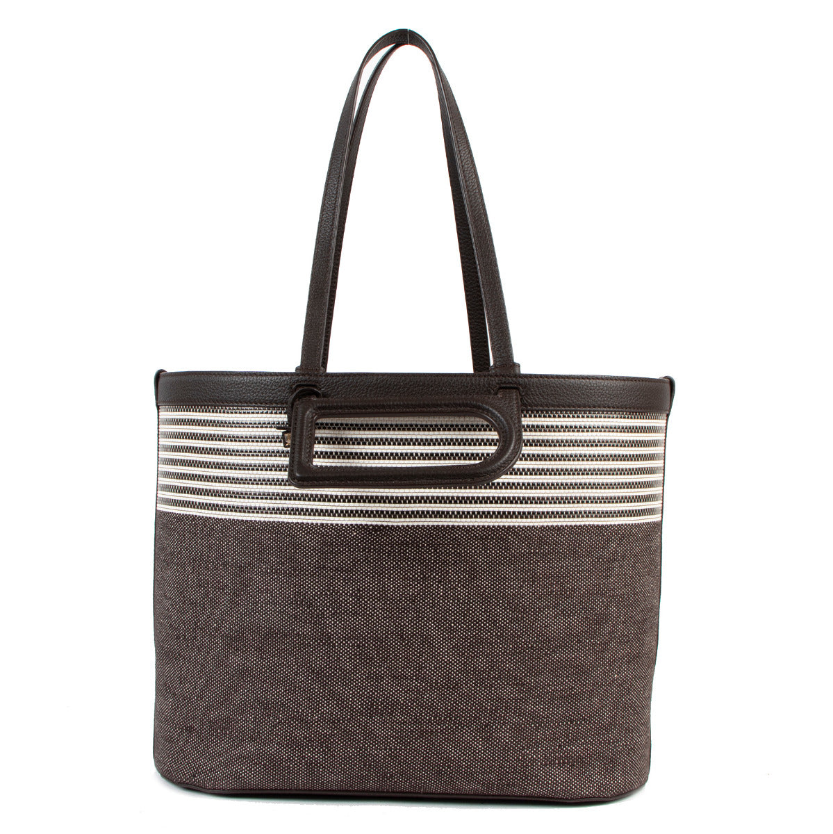 Delvaux D To D MM Toile Sangle Taurillon Ebène Tote Bag