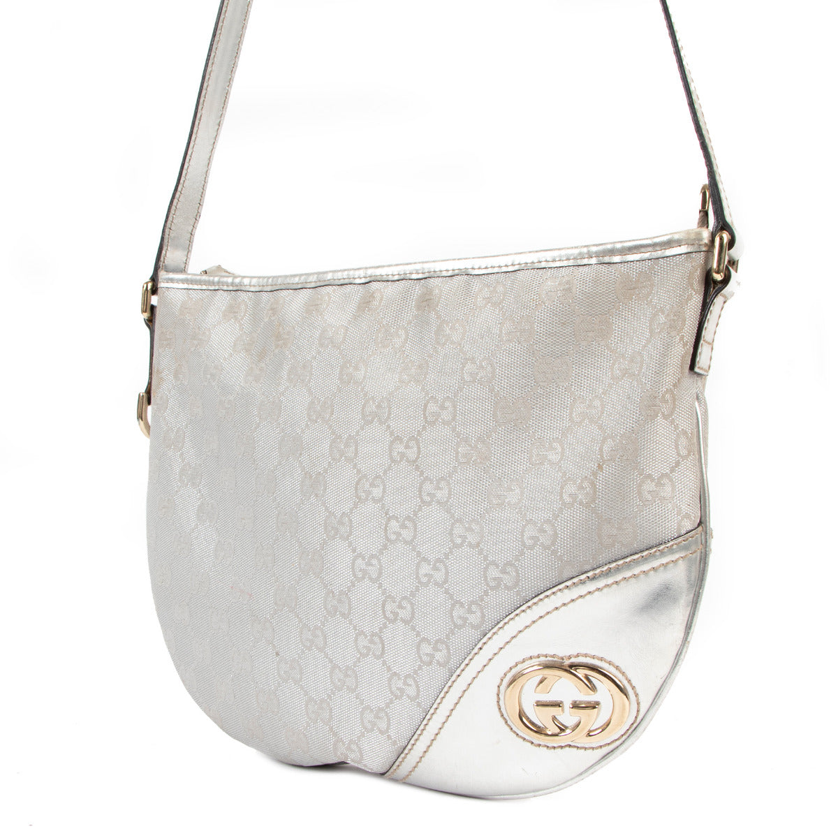 Gucci Silver GG Canvas Britt Messenger Crossbody Bag