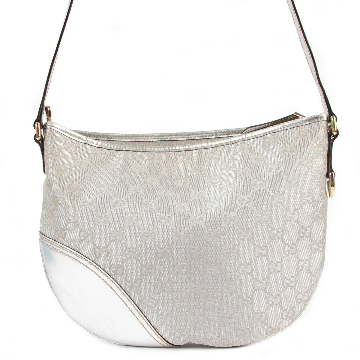 Gucci Silver GG Canvas Britt Messenger Crossbody Bag