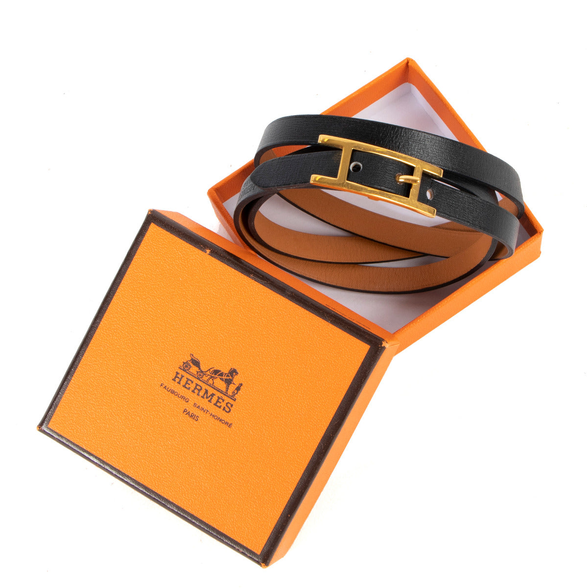 Bracelet Hermès Hapi 3 en Cuir Noir