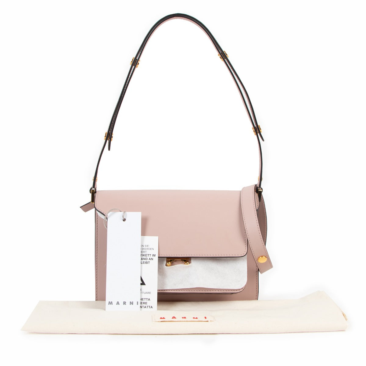 Second hand Marni Sping/Summer 2019 Blush Pink Medium Trunk Calfskin Shoulder Bag at Labellov