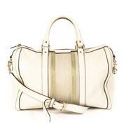 Gucci White Vintage Web Boston Bag Leather Medium