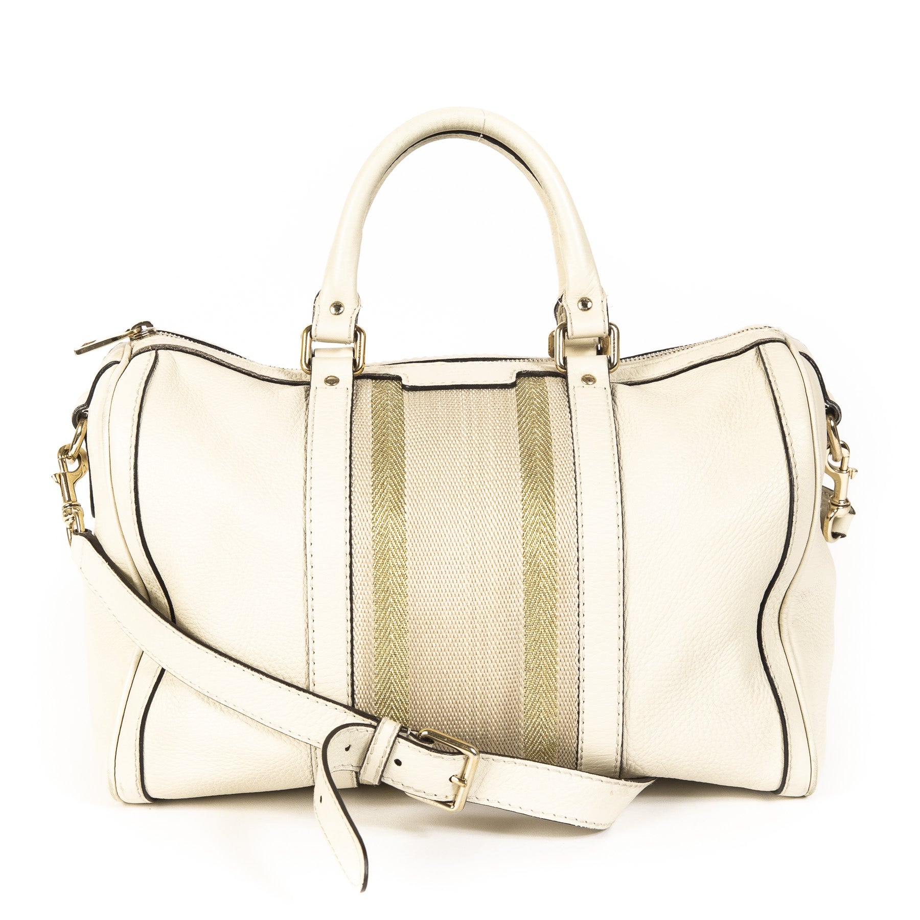 Gucci White Vintage Web Boston Bag Leather Medium