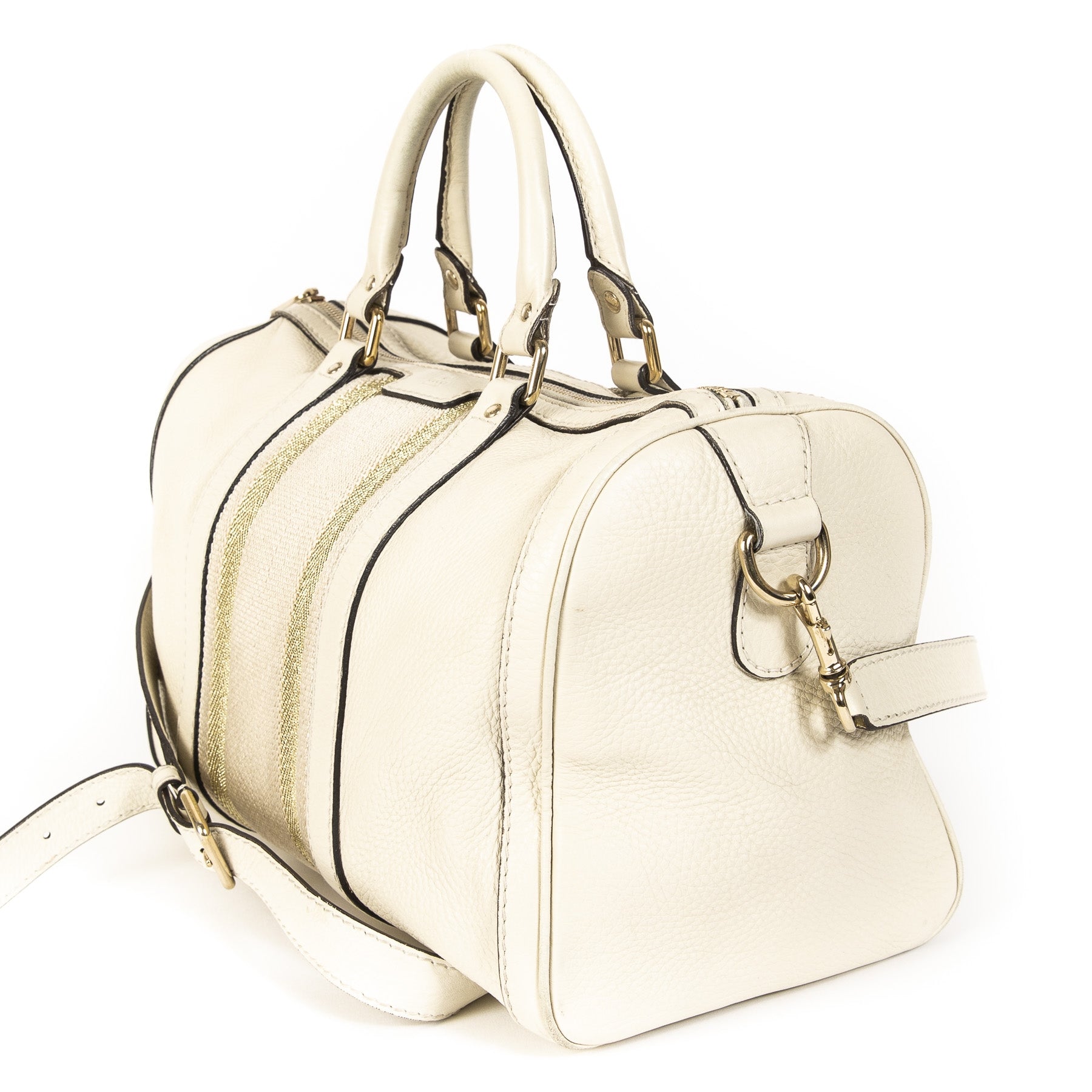 Gucci White Vintage Web Boston Bag Leather Medium