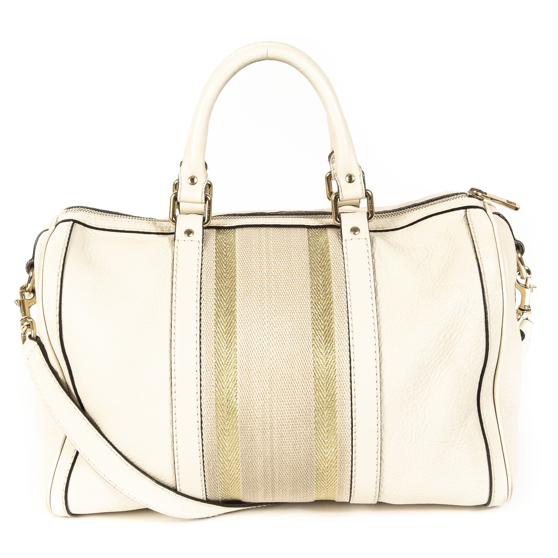 Gucci White Vintage Web Boston Bag Leather Medium