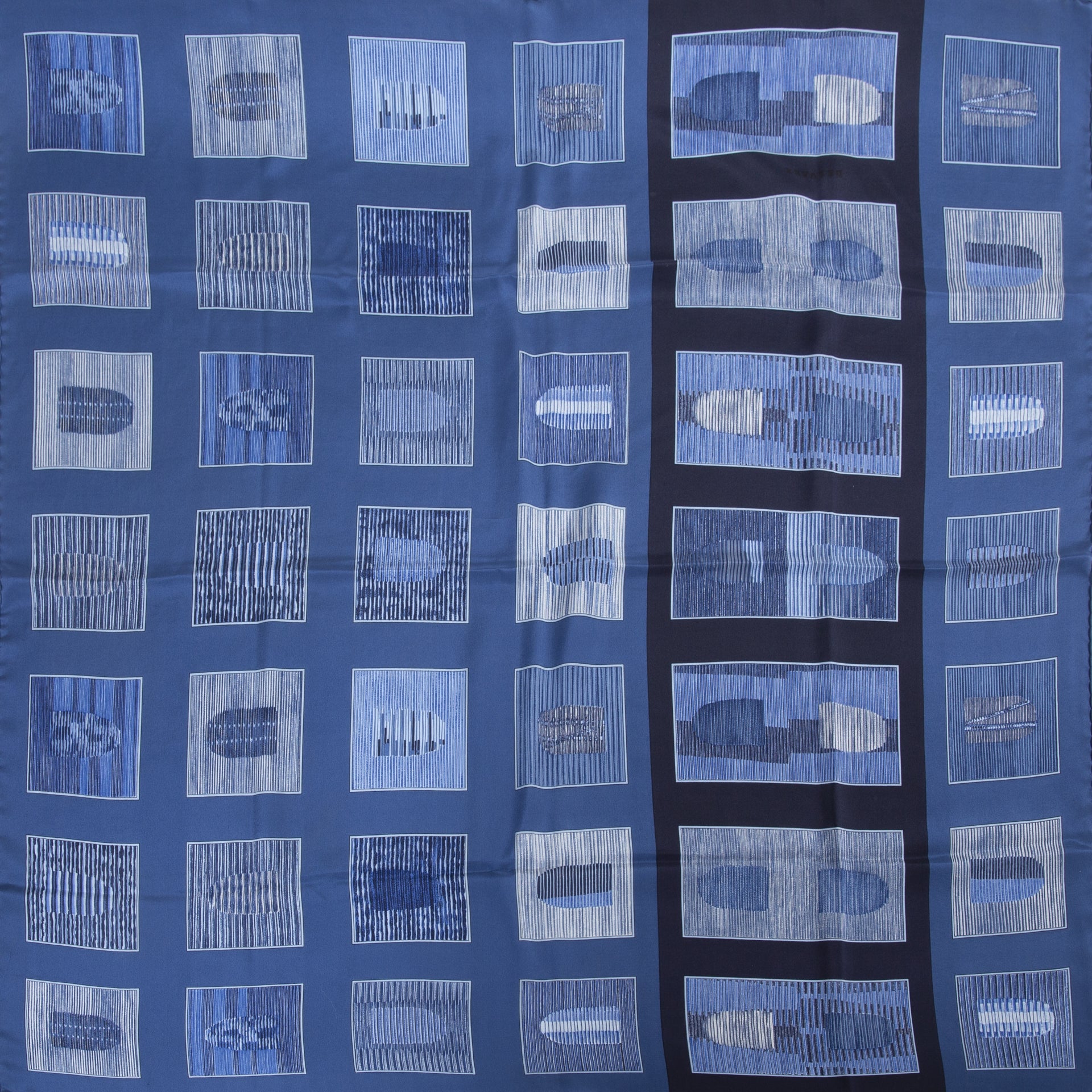 Delvaux Blue Silk Square Scarf now for sale at labellov vintage fashion webshop belgium