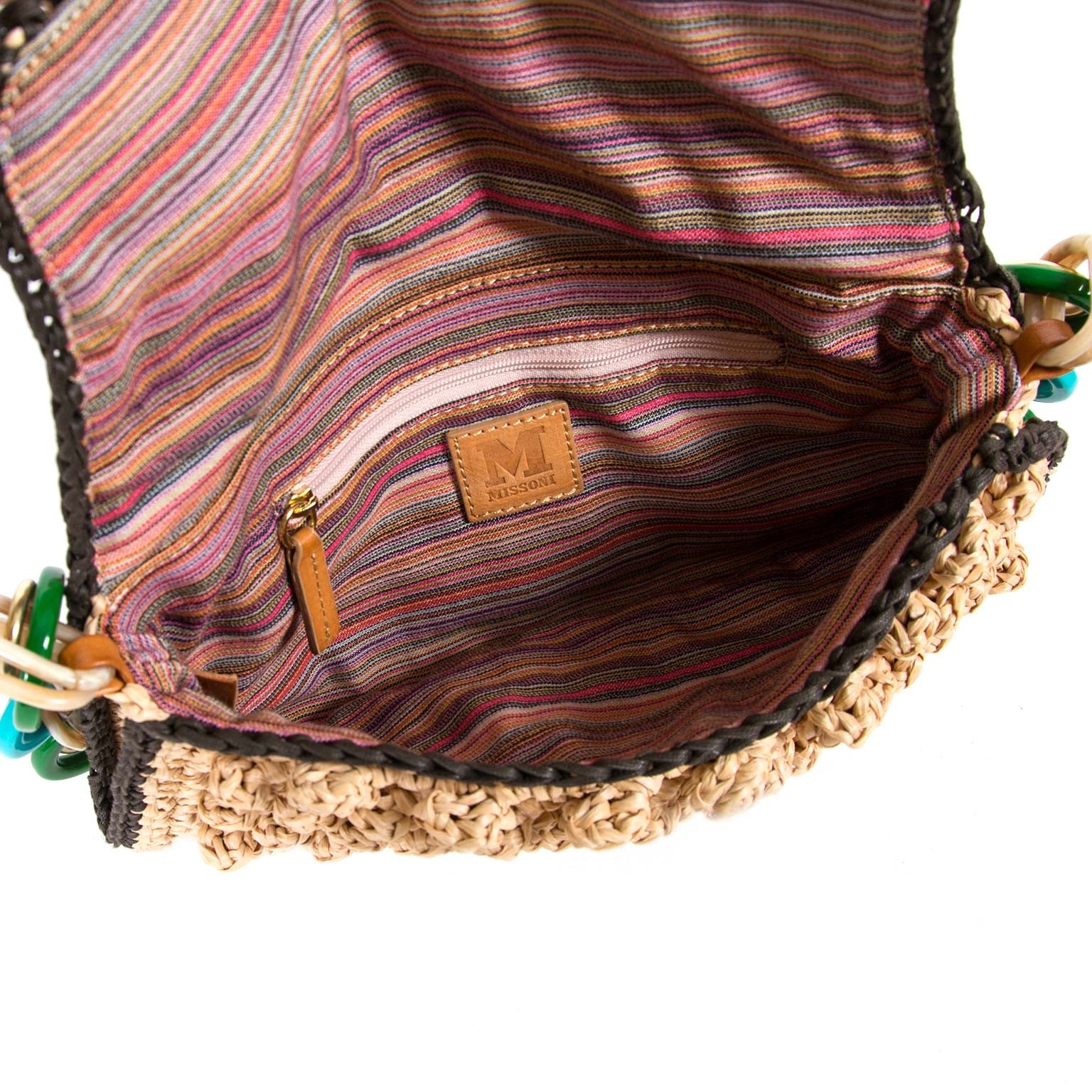 M Missoni Woven Raffia Shoulder Bag