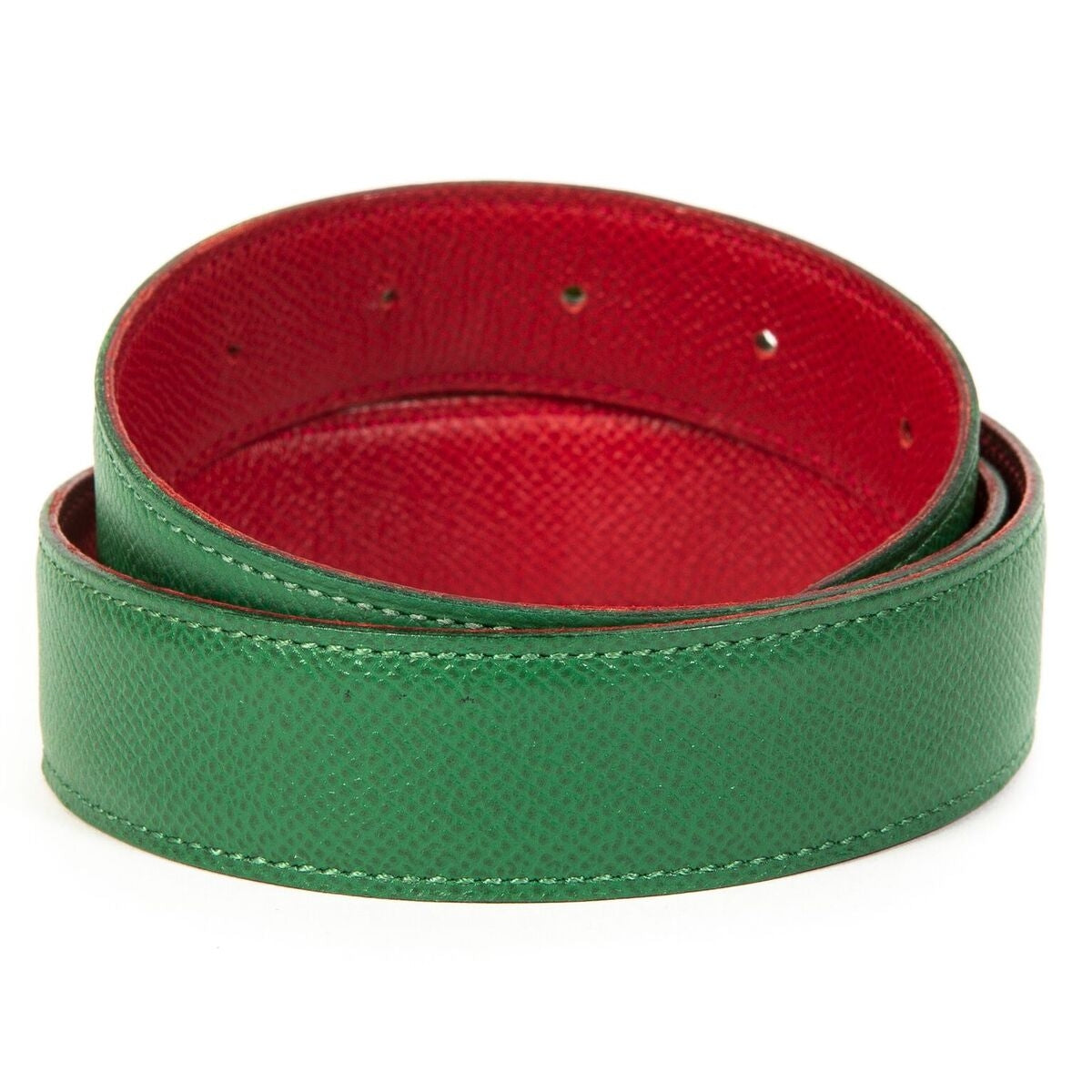 koop veilig online tegen de beste prijs Hermès Green/Red Reversible Leather Belt - Size 70