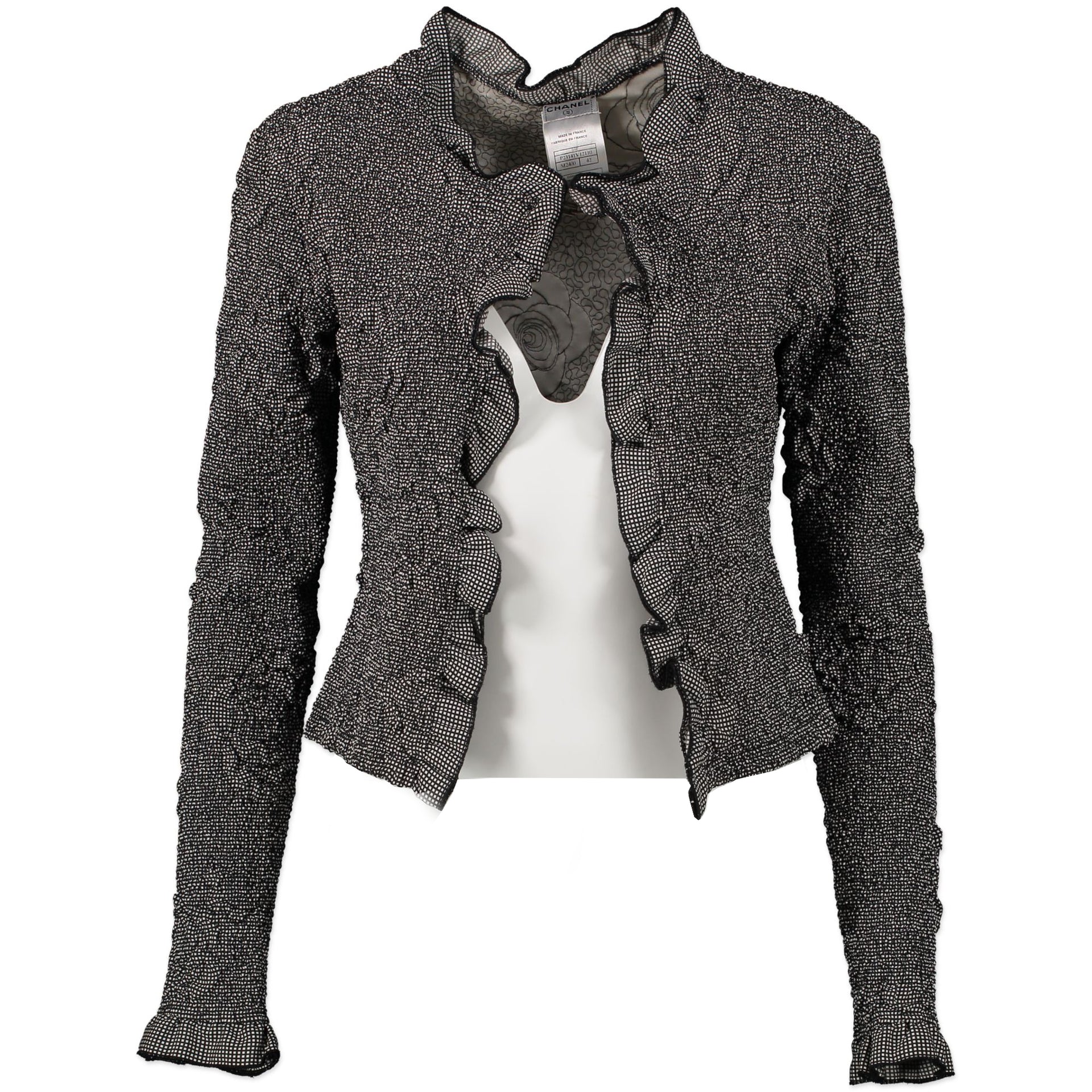 Chanel Zwart-witte Camelia Gilet - maat FR42