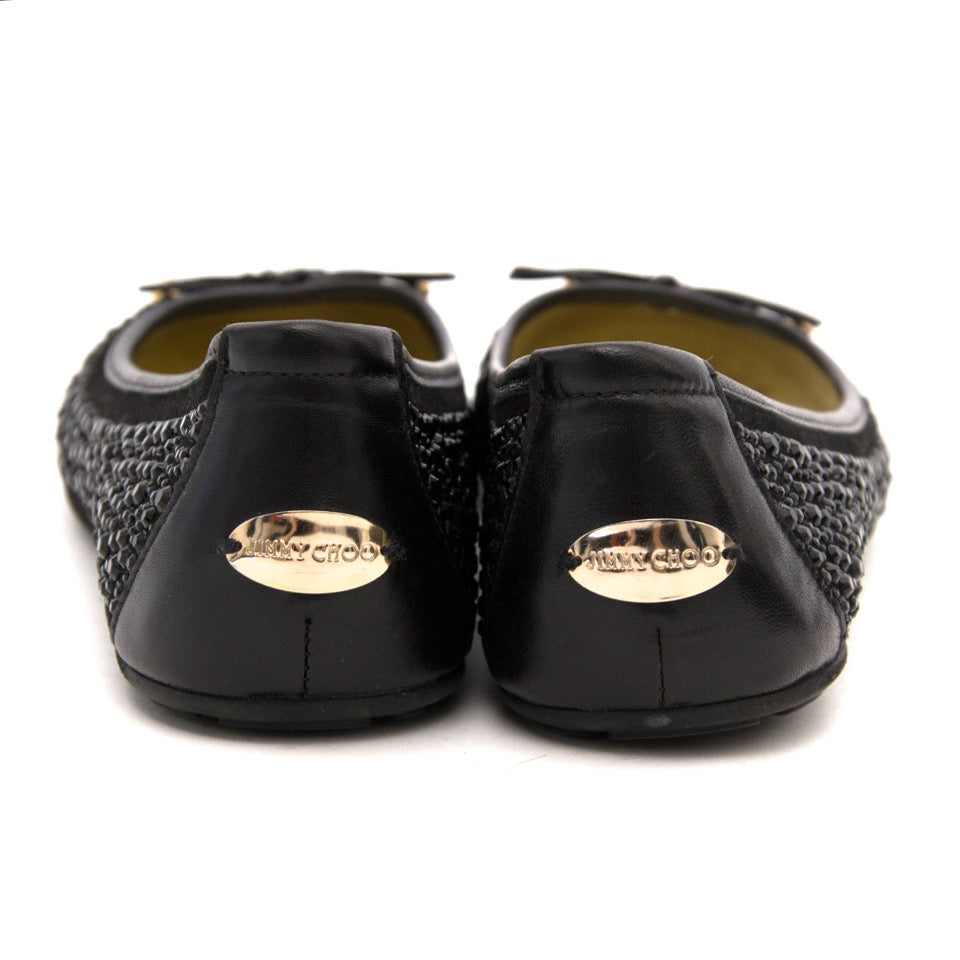 koop online aan de beste prijs tweedehands Jimmy Choo women’s Black Crystal Studded ‘Weber’ ballerina flats