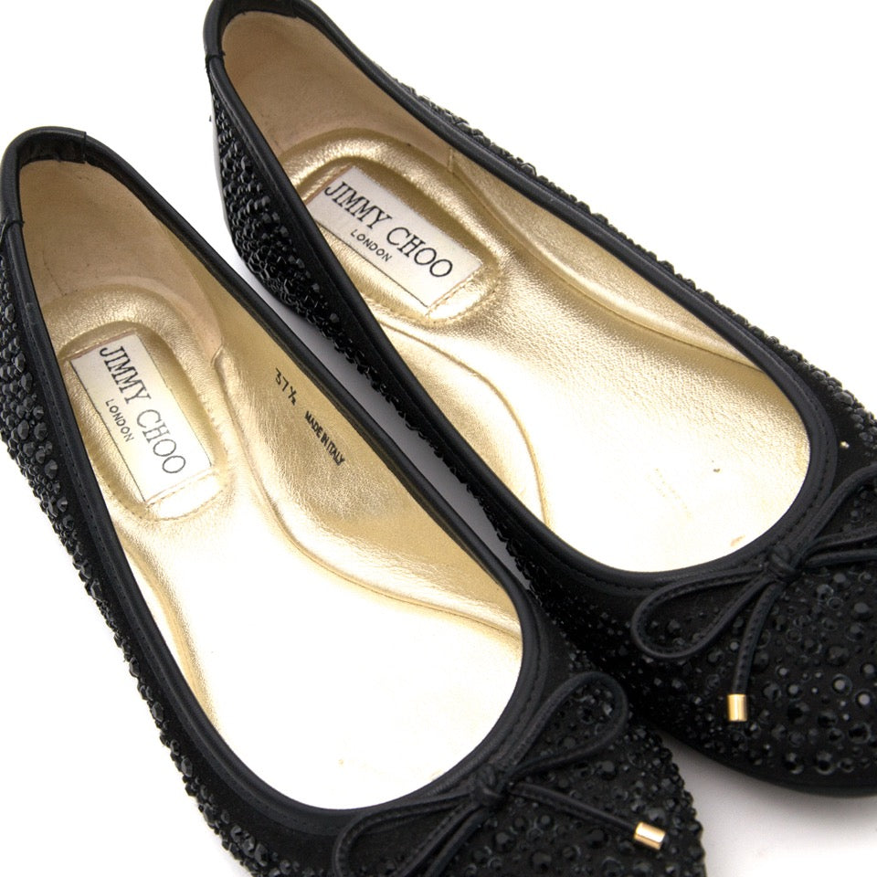 acheter en ligne comme neuf Jimmy Choo women’s Black Crystal Studded ‘Weber’ ballerina flats boetique anvers