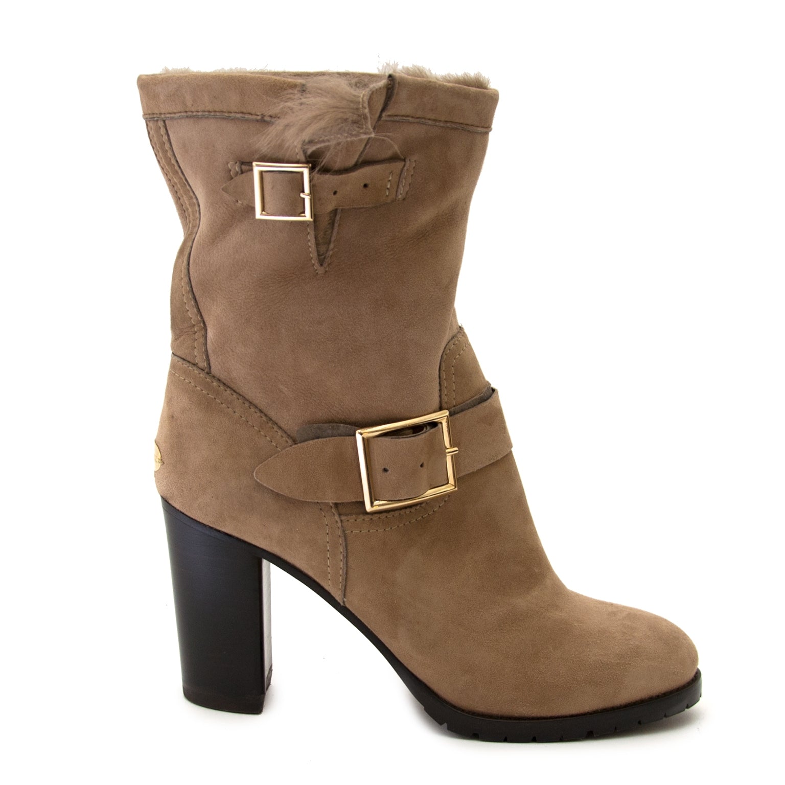Buy authentic jimmy choo heeled dart shearling suede boots