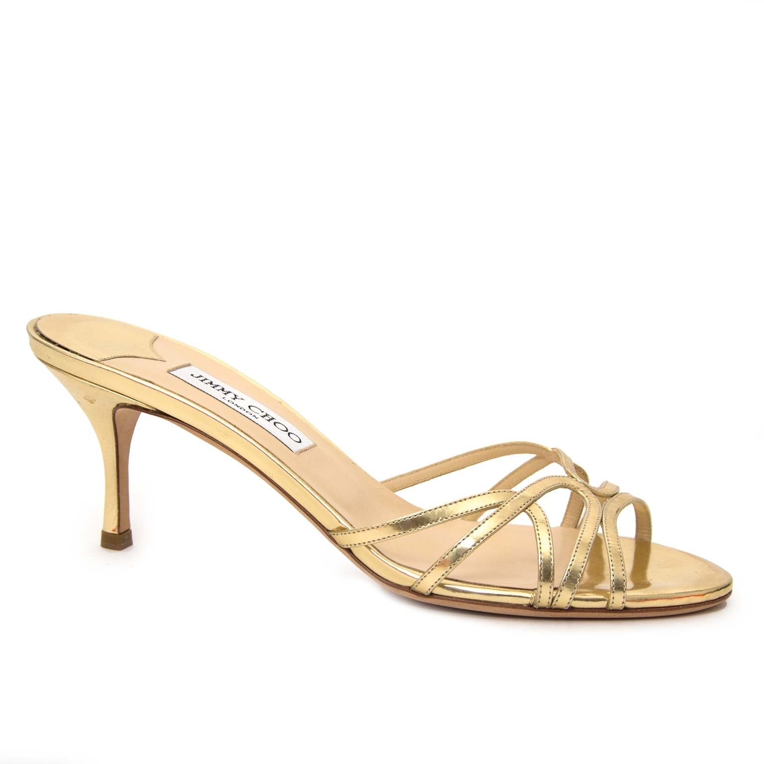 shop safe online secondhand Jimmy Choo Metallic Gold Kitten Sandals - Size 40