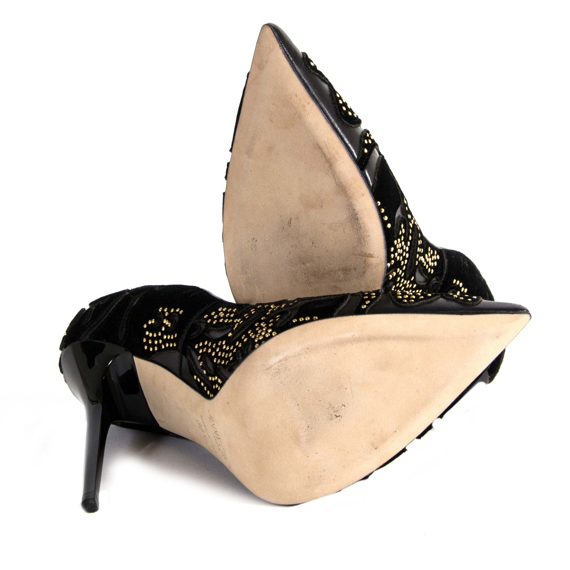 Jimmy Choo Black Anouk Stud Flower Heels - Size 38,5 now for sale at labellov vintage fashion webshop belgium