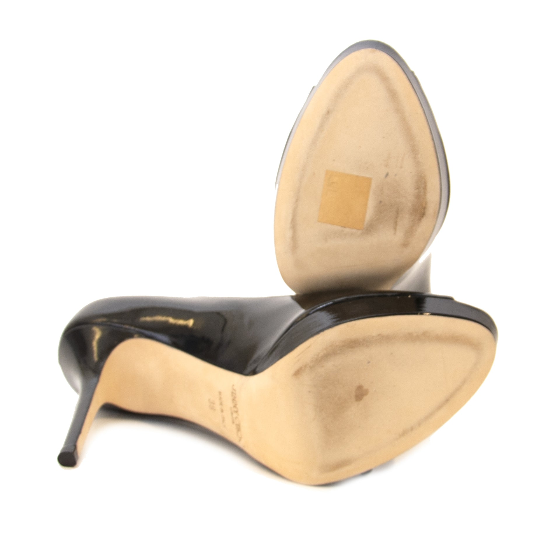 Jimmy Choo Patent Black Peep Toe Pumps - size 39 veilig online tegen de beste prijs