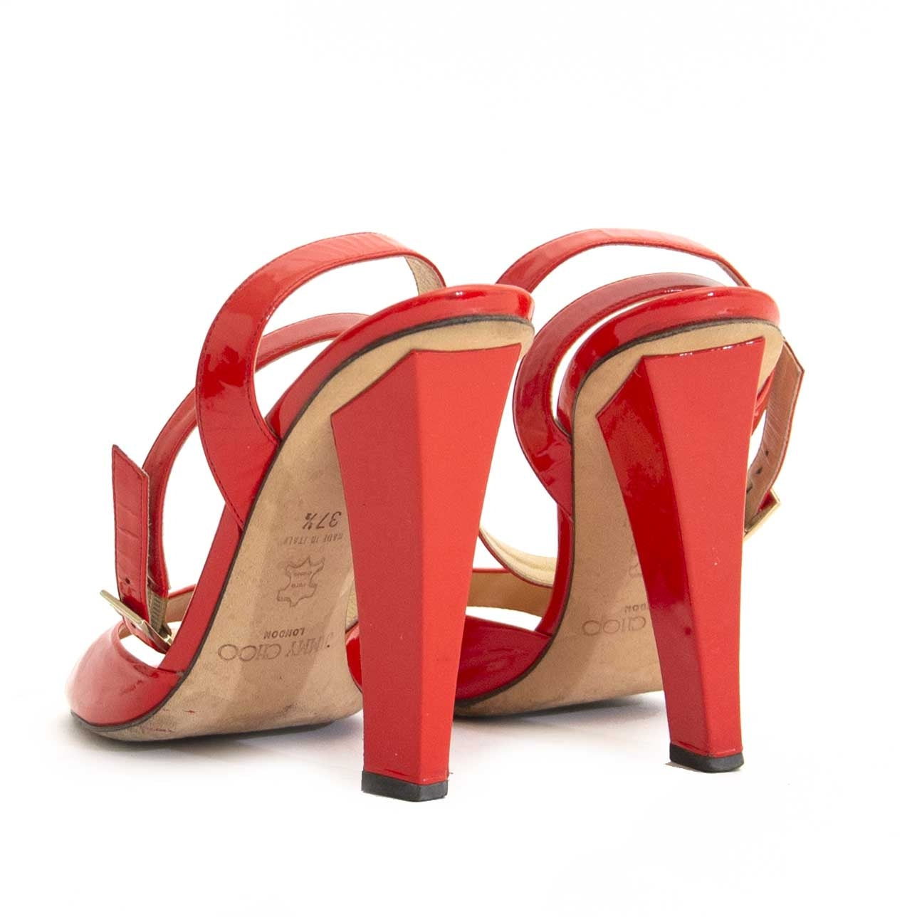 Buy authentic second hand Jimmy Choo Red Patent Leather Sandal Heels webshop LabelLOV