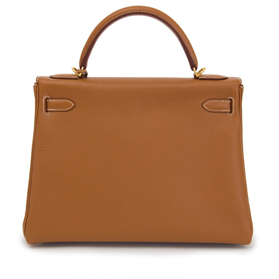 Acheter secure en ligne votre sac Hermès Kelly Gold 32 Retourne veau Taurillon Clemence