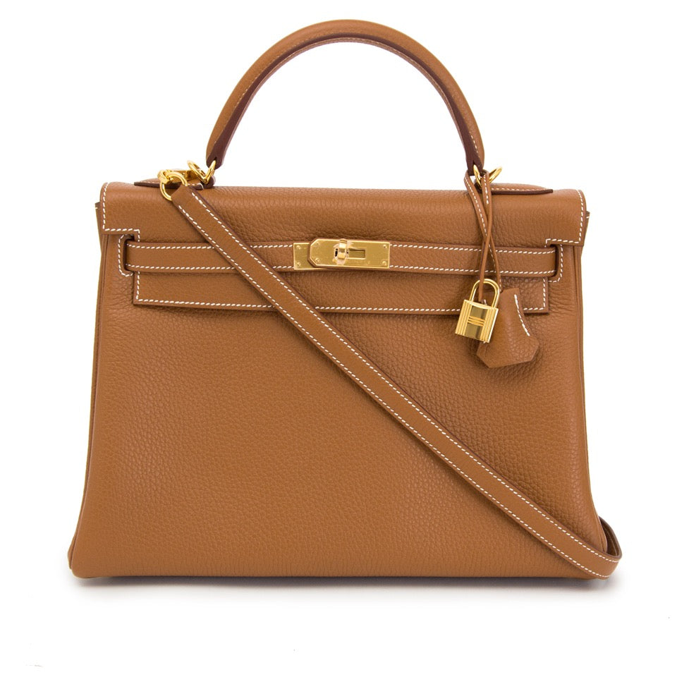 Brand New Hermes Kelly 32 Gold Retourne Taurillon Clemence for sale on labellov luxury antwerp
