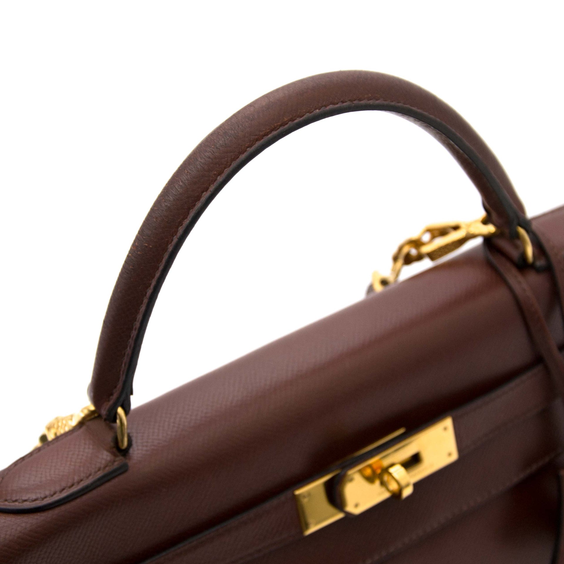 koop jou tweede hands hermes Chocolat Kelly Veau Grain Lisse online of boetiek antwerpen
