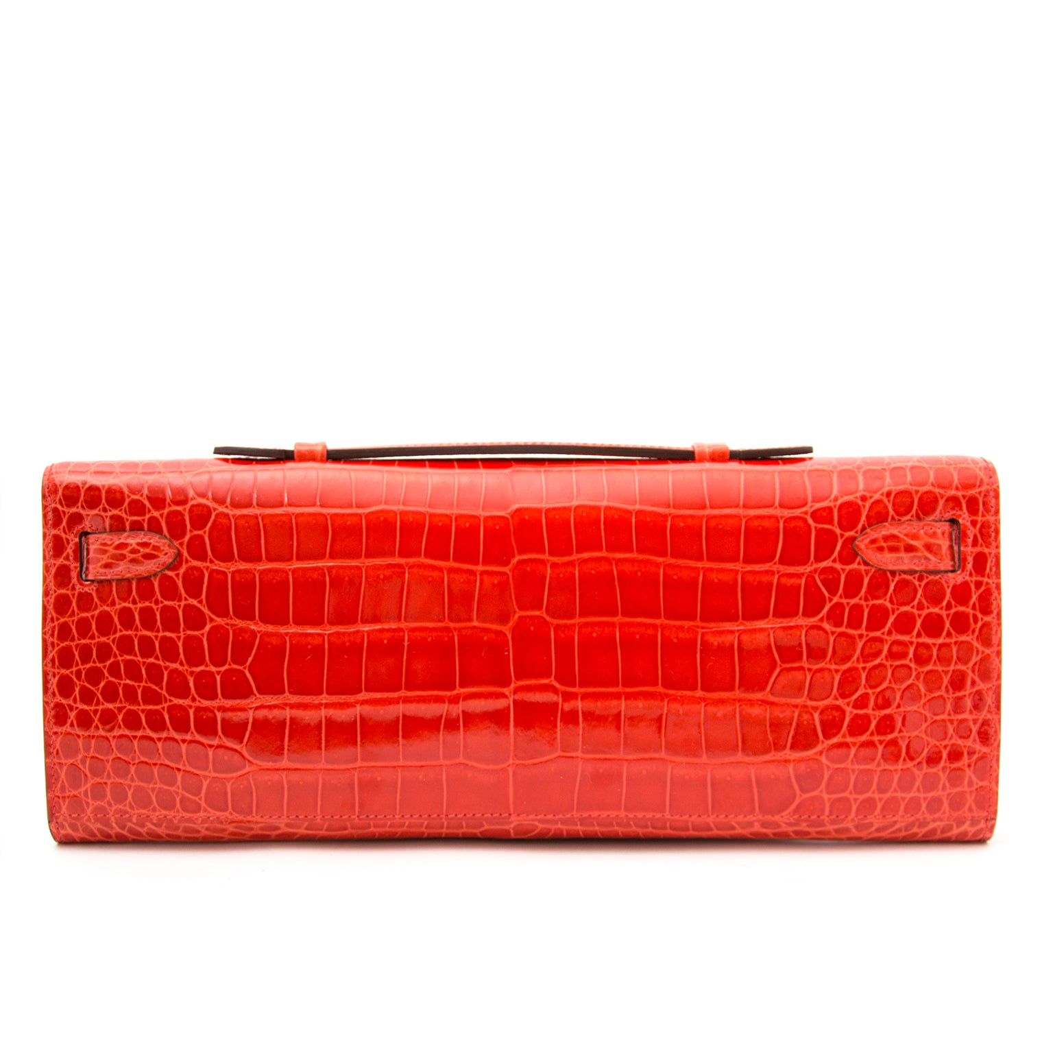 Hermès Kelly Cut Pochette Crocodile Porosus Lisse Orange GHW