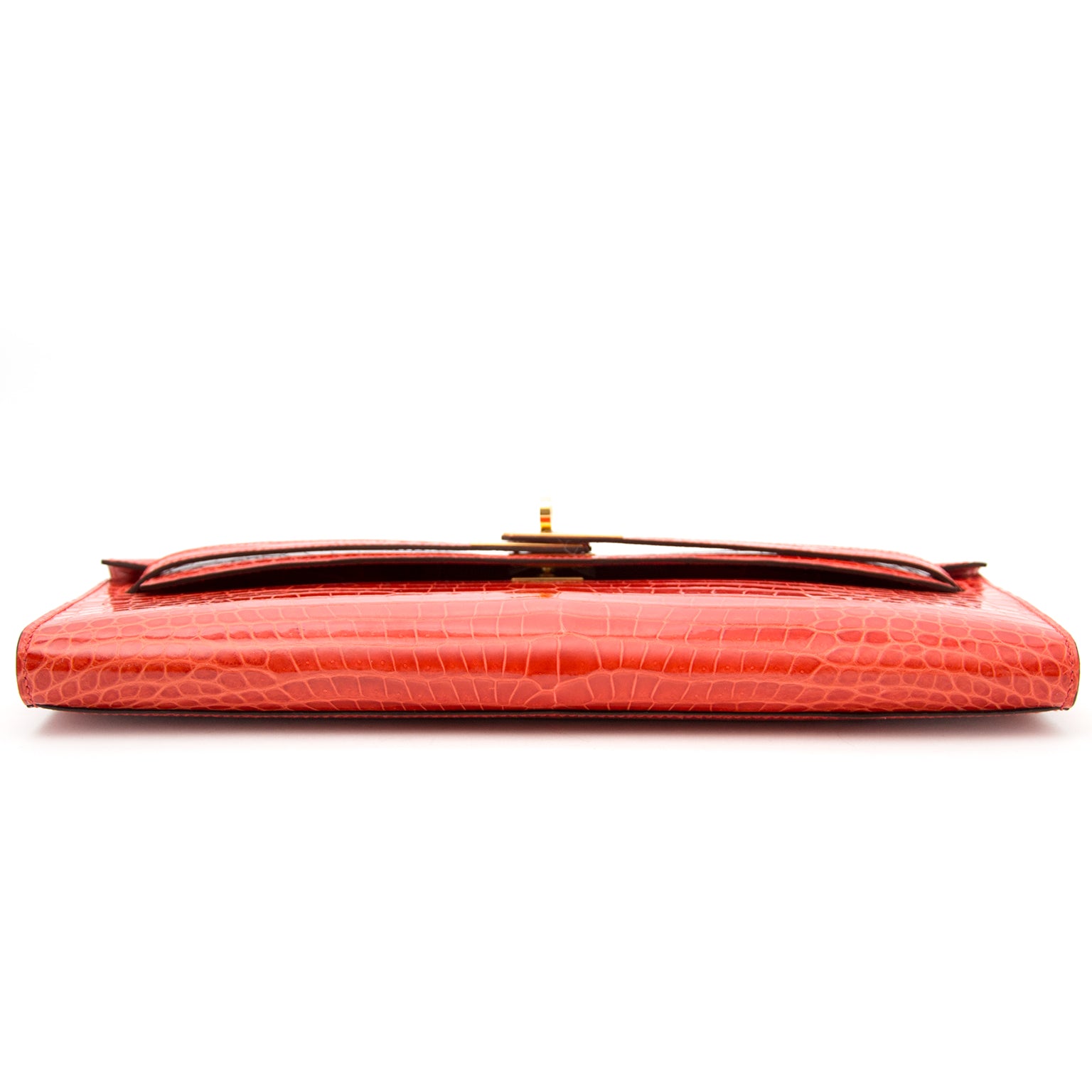 Hermès Kelly Cut Pochette Crocodile Porosus Lisse Orange GHW