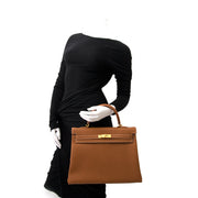 Koop veilig online Nieuwe Hermes Kelly 35 Gold GHW handtas