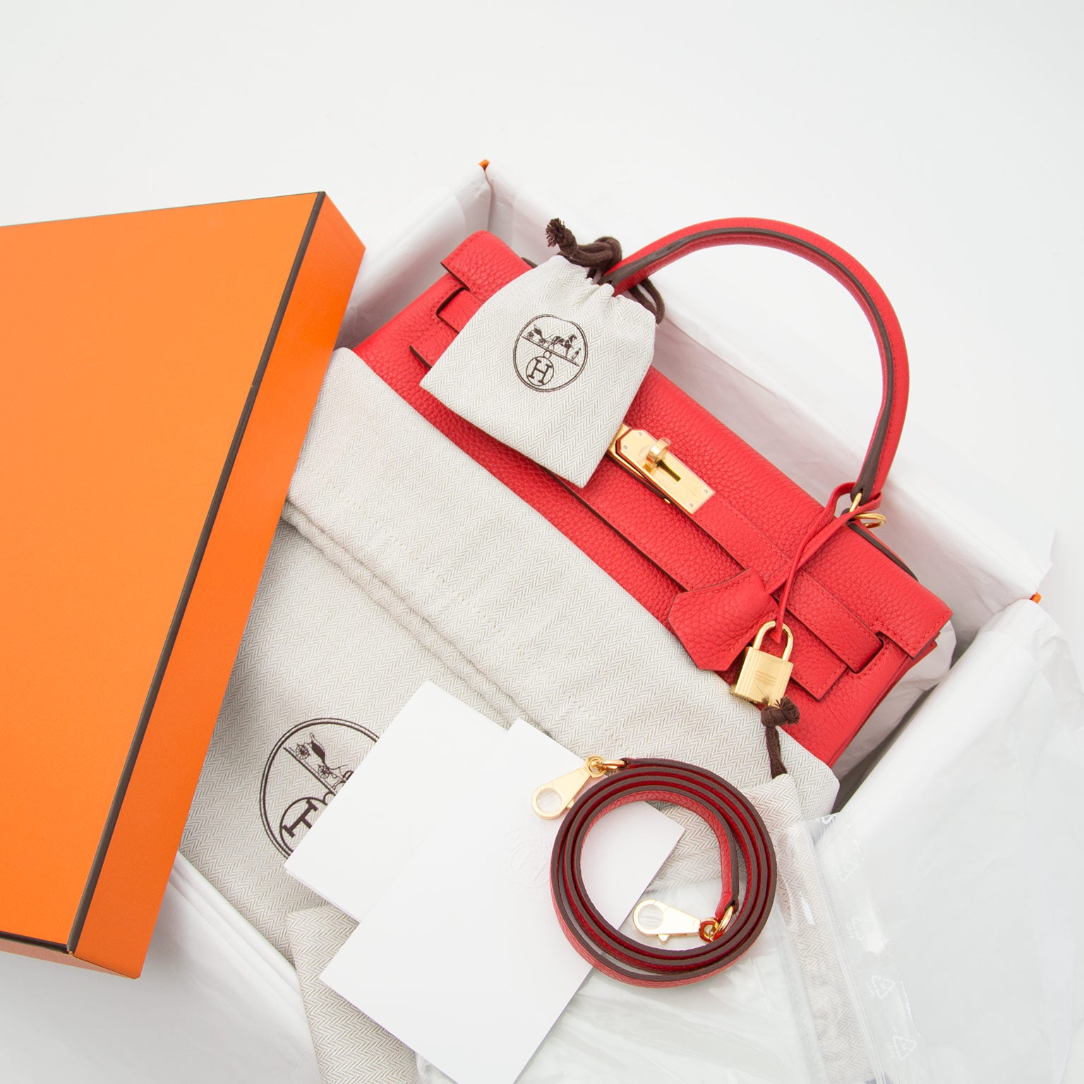 Hermes kelly 32 Rouge tomate taurillon clemence now online at labellov shop safe online