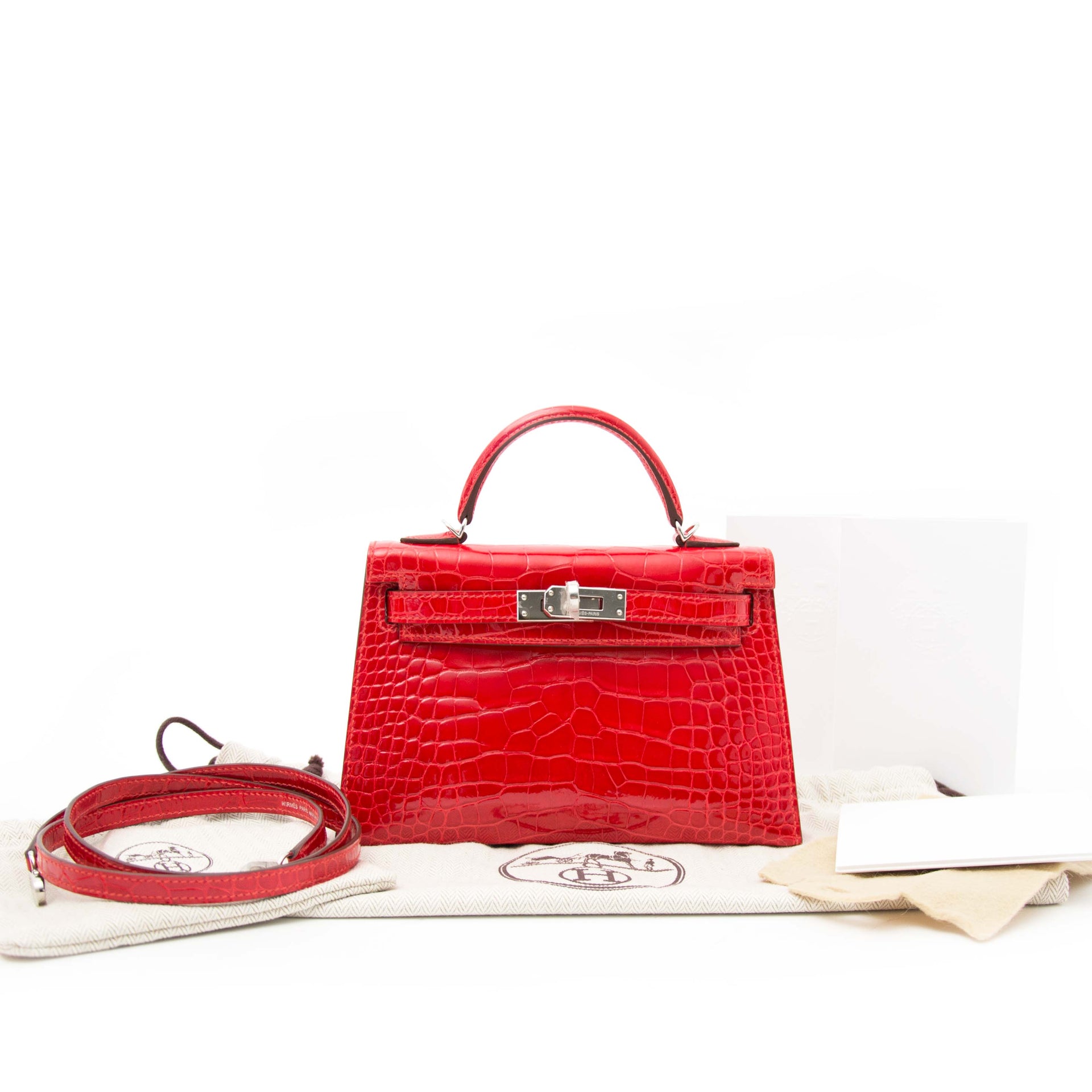 shop safe online 100% authentic Never Used Hermes Kelly Sellier Mini Geranium Mississippiensis Alligator