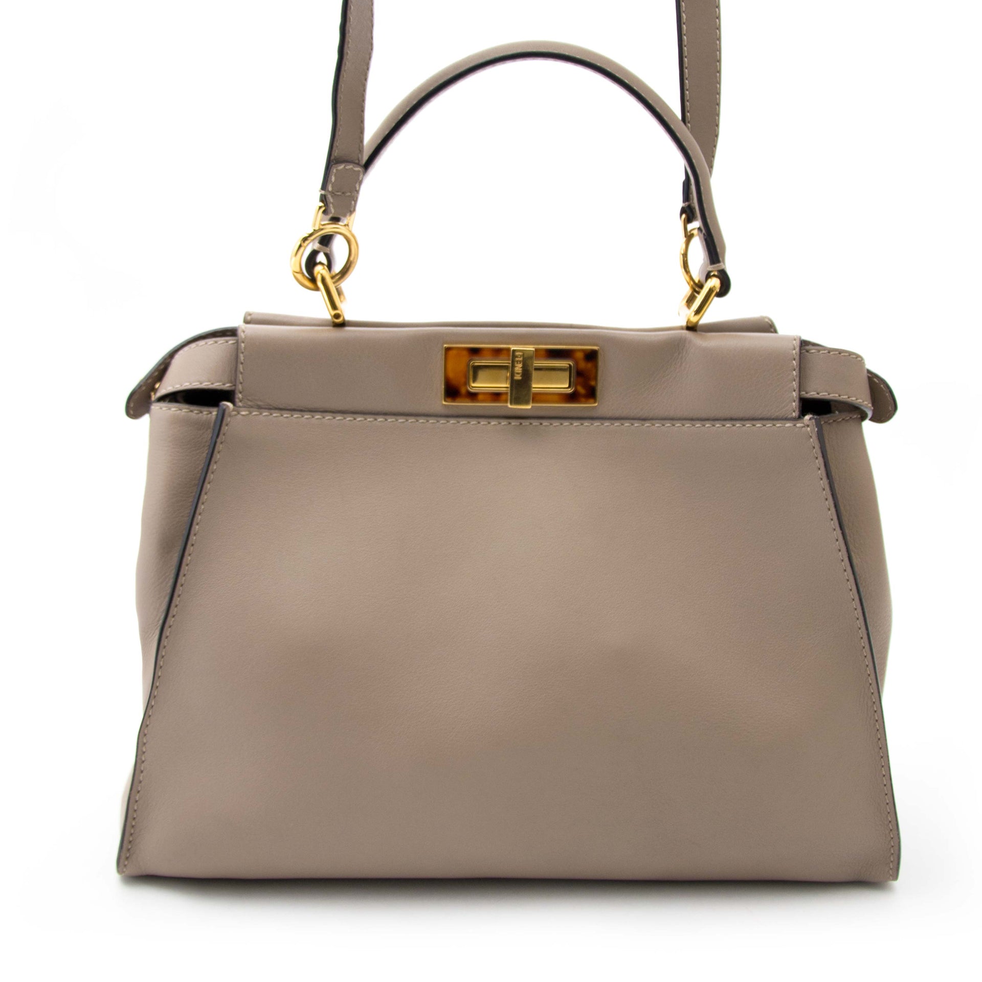 shop worldwide Fendi Peekaboo Dove Grey Leather Handbag