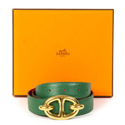 Hermès Green/Red Reversible Leather Belt - Size 70