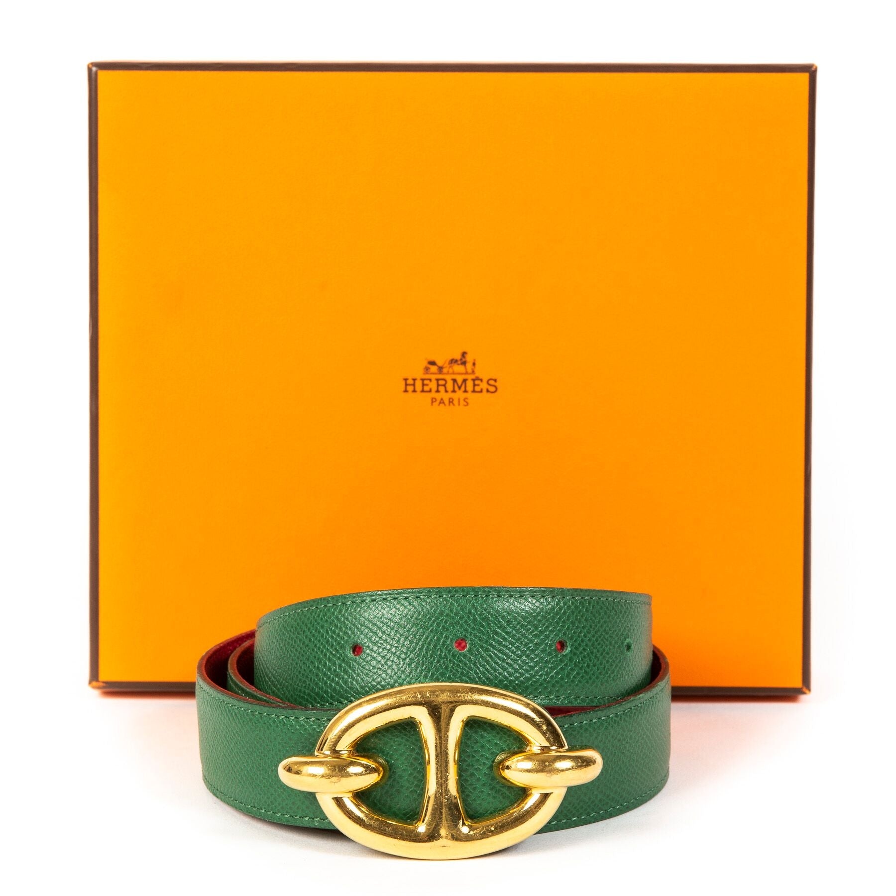 Hermès Green/Red Reversible Leather Belt - Size 70