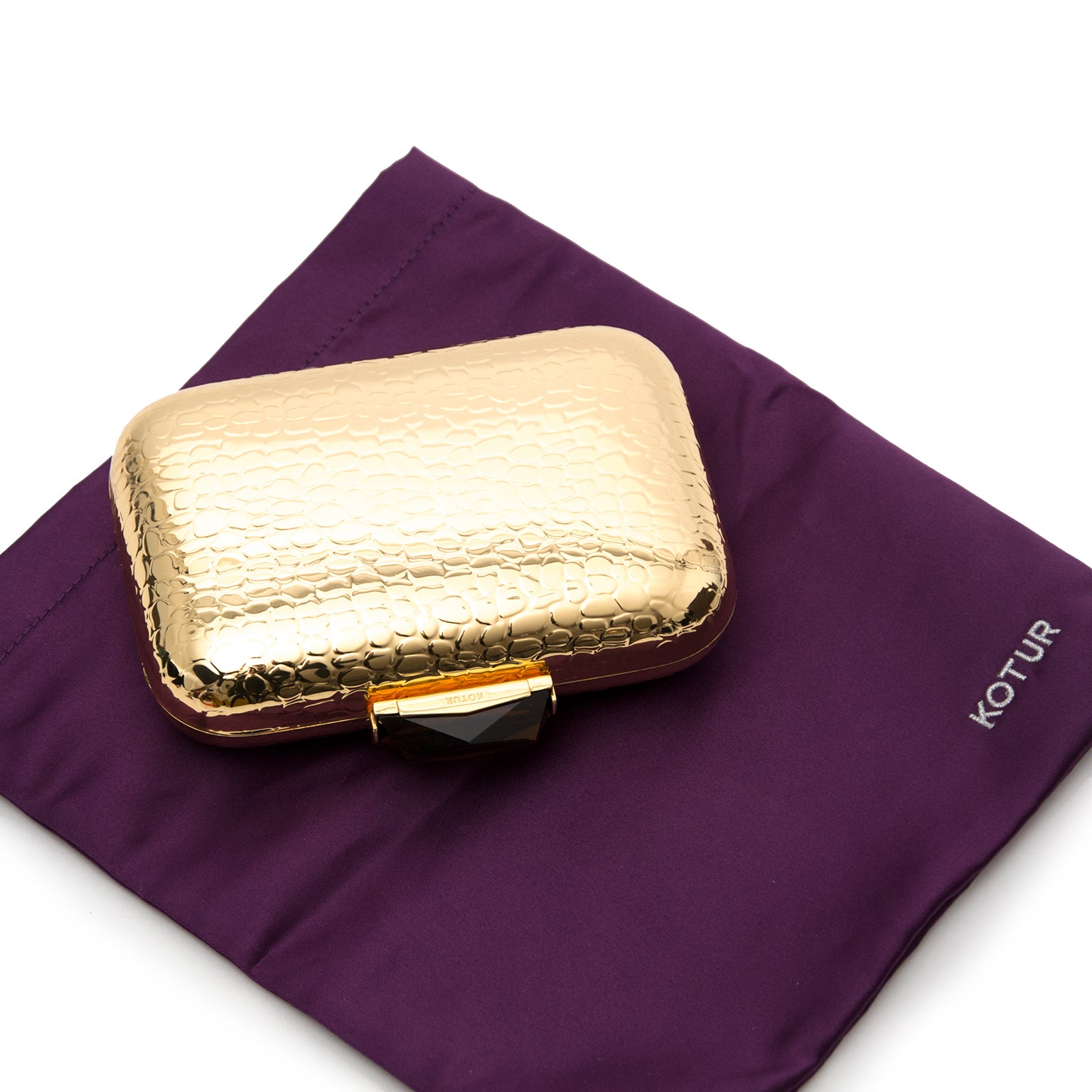 Koop uw authentieke Kotur Morley Croc Embossed Gold Metal Box Clutch bij Labellov