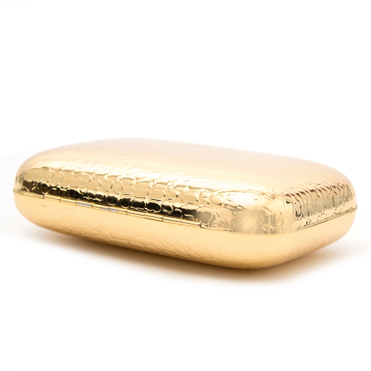 Kotur Morley Croc Embossed Gold Metal Box Clutch kopen en verkopen tegen de beste condities