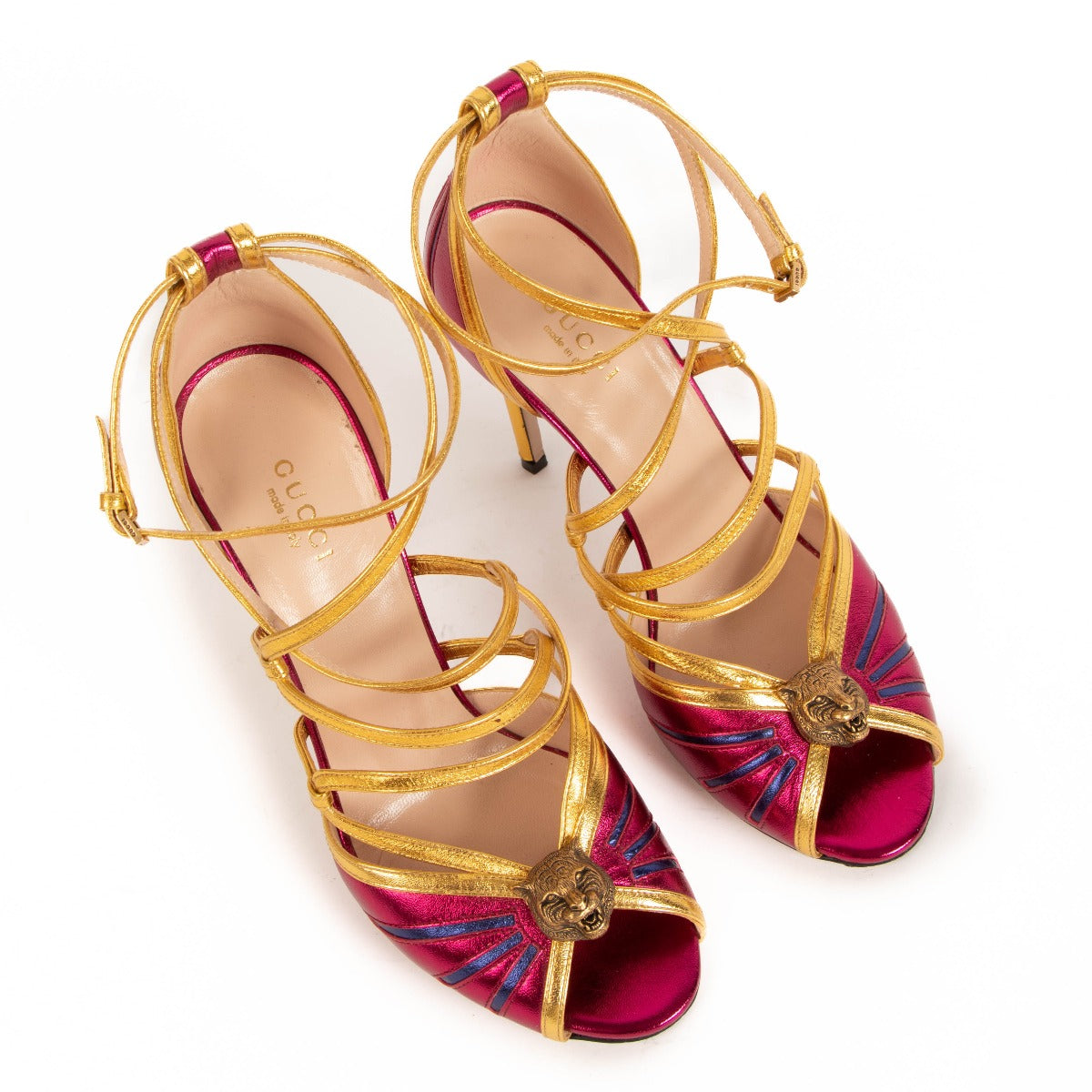 Gucci Multicolor Metallic Strappy Tiger Sandals