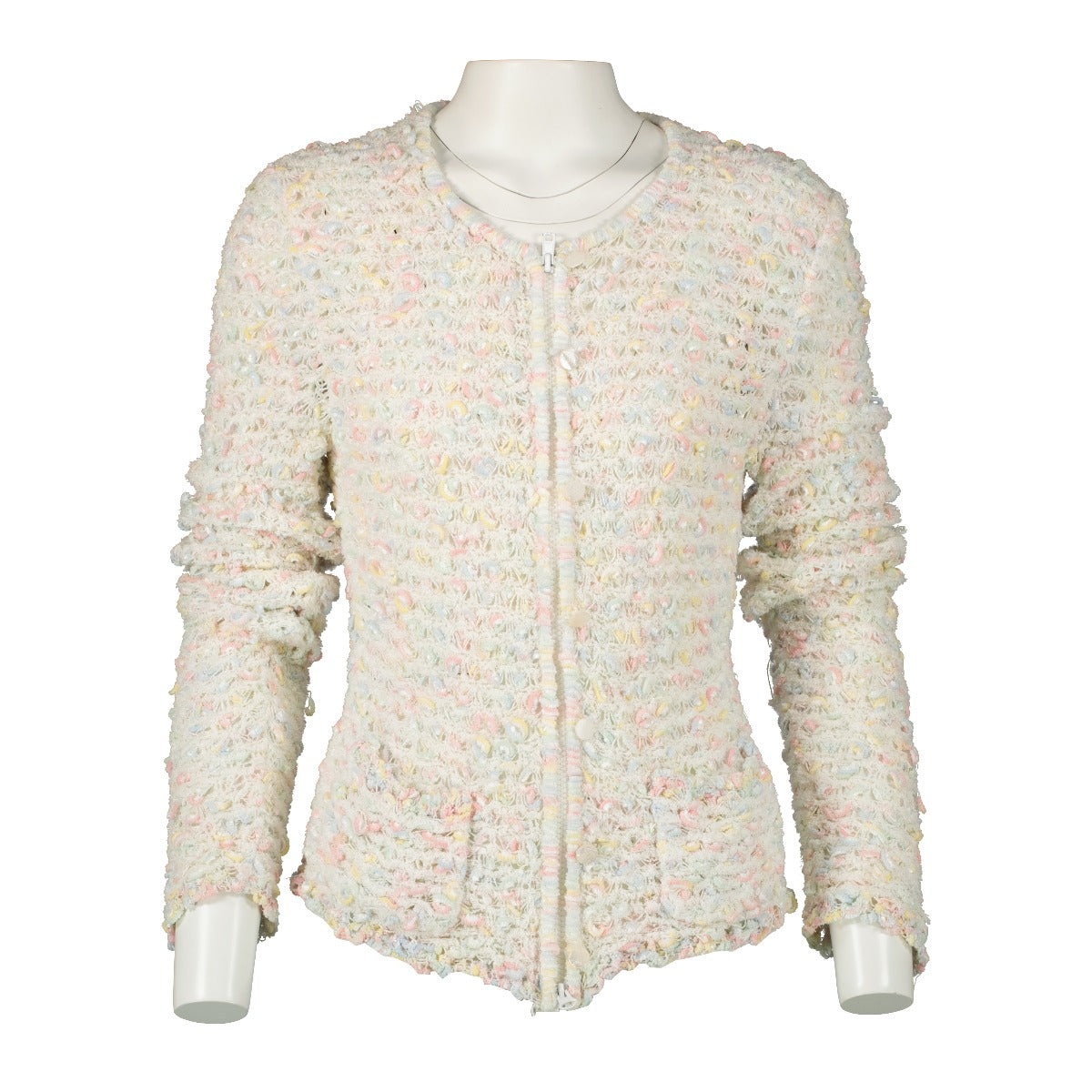 Gilet en maille crocheté blanc vintage Chanel