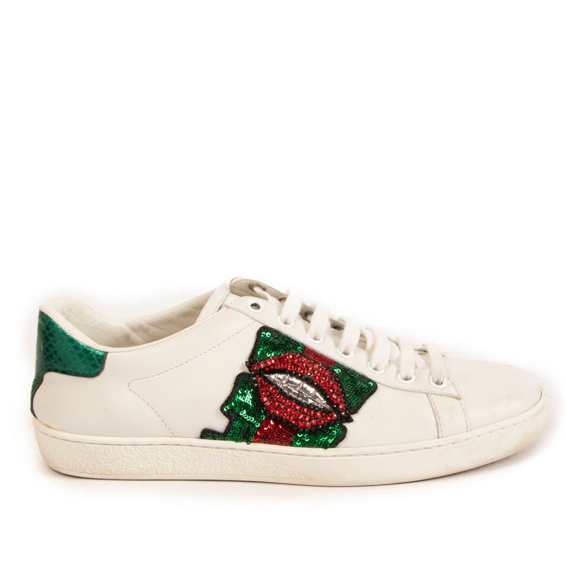 shop 100% authentic second hand Gucci White Ace Lips Sneakers - Size 37 on Labellov.com