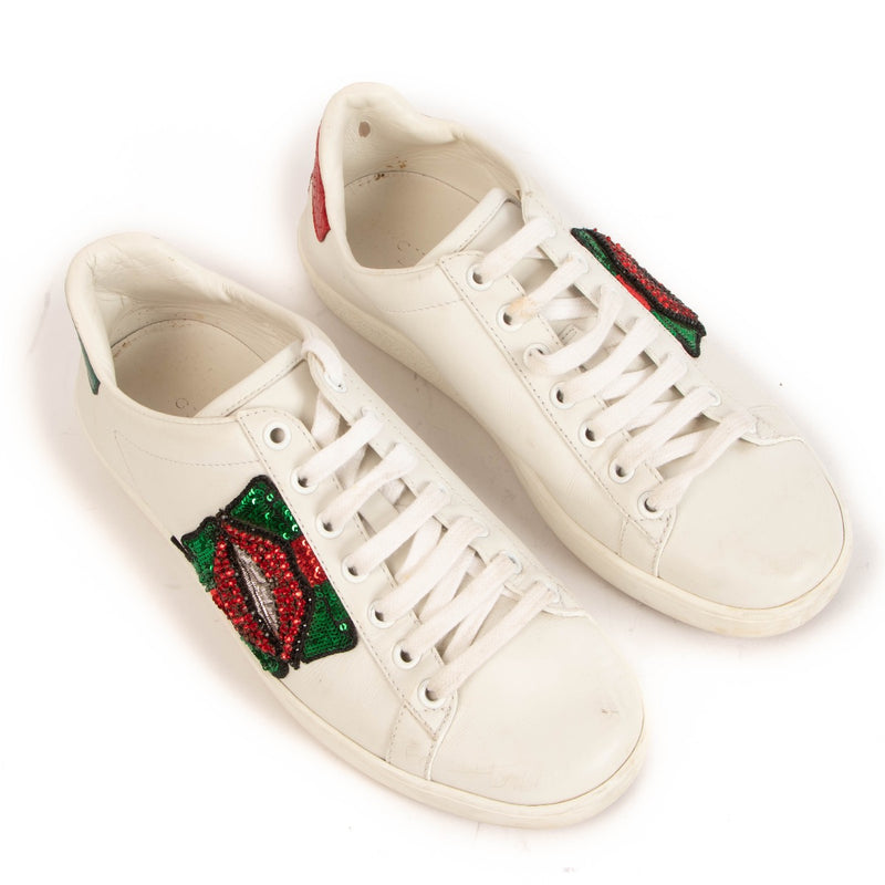 shop 100% authentic second hand Gucci White Ace Lips Sneakers - Size 37 on Labellov.com