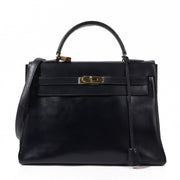 Hermès Kelly 32 navy blue Box calf leather with gold hardware